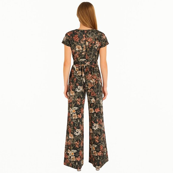 Antonio Melani Floral Wide-Leg Jumpsuit Size 4 Black and Terracotta - Picture 2 of 9